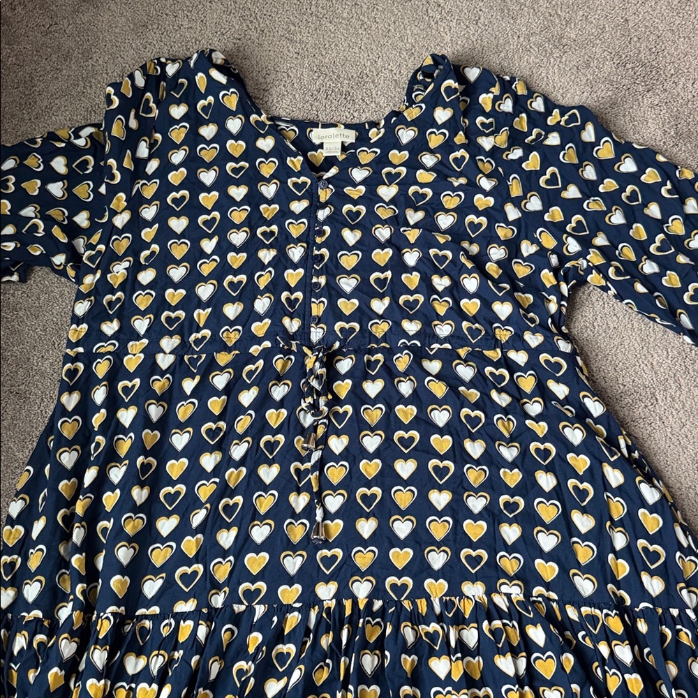 Loralette Navy Heart Print Tiered Dress SIZE 22/24 - Picture 2 of 6